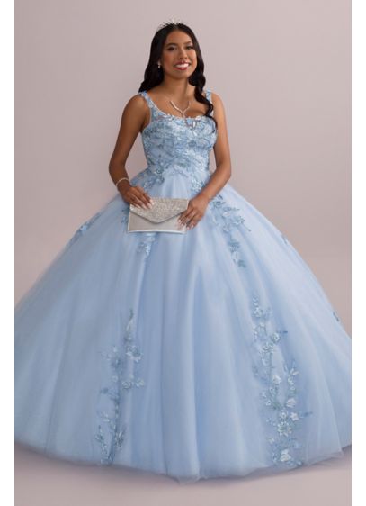 Metallic Floral Glitter Tulle Quince Ball Gown - Live your modern fairy tale dream in this
